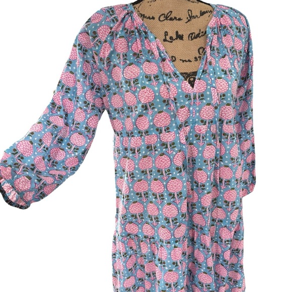 SZ Blockprints Tuckernuck Priya Dress Liberty Pink Floral Cotton Size Large - Picture 6 of 9